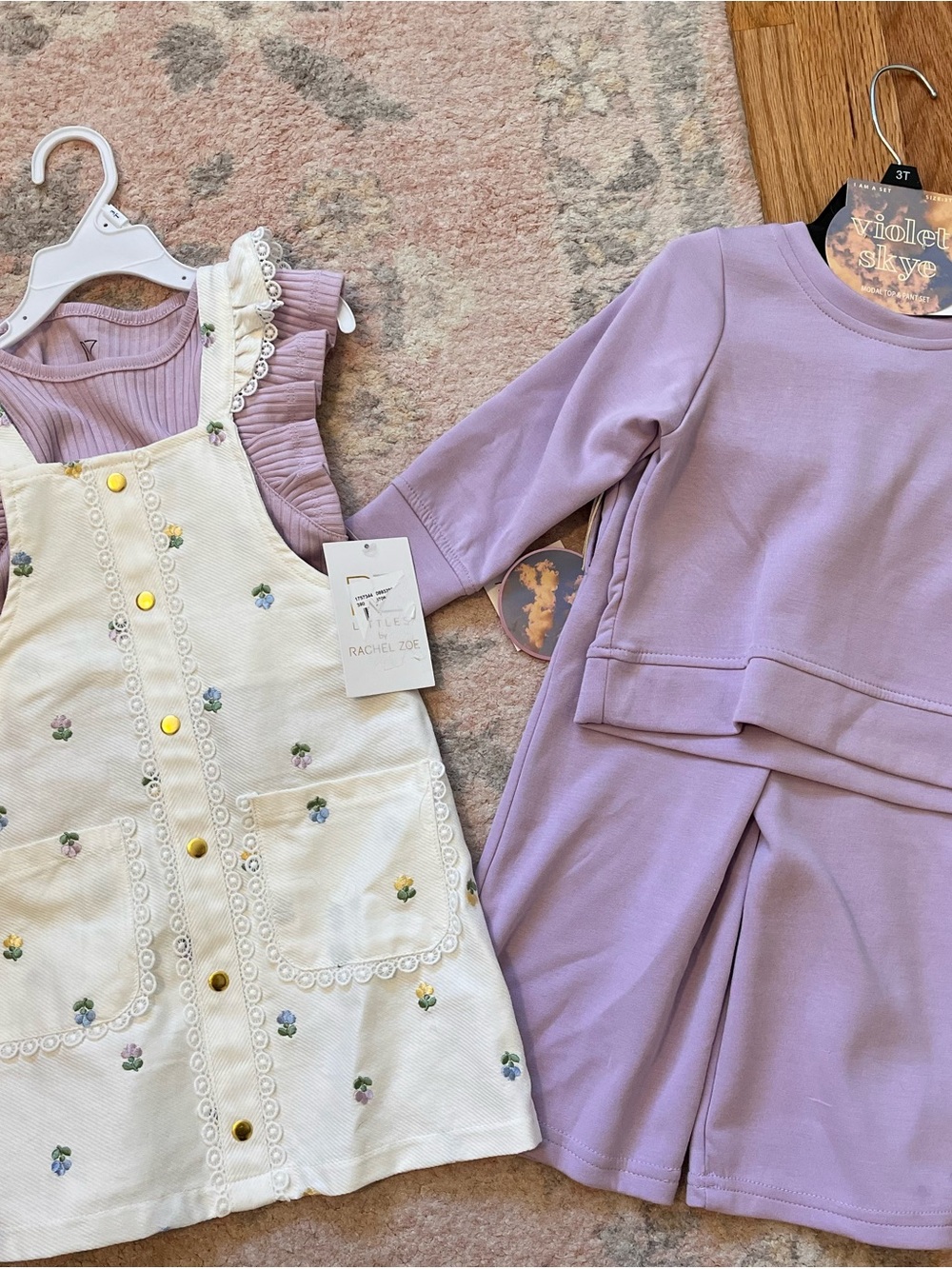 Rachel Zoe Lilac Knit Top with Cream Floral Embroidered Pinafore Set